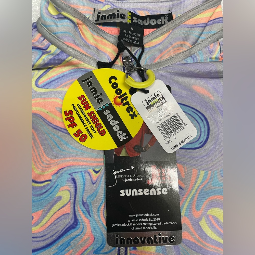 Jamie Sadock Women's Purple Rain Swirl Golf Polo  3/4 Sleeves Sz s &M MSRP $95 - Picture 4 of 7